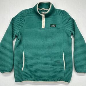 LL Bean Airlight Knit Pullover Sweatshirt Women M Reg Green 1/4 Snap 506463 READ